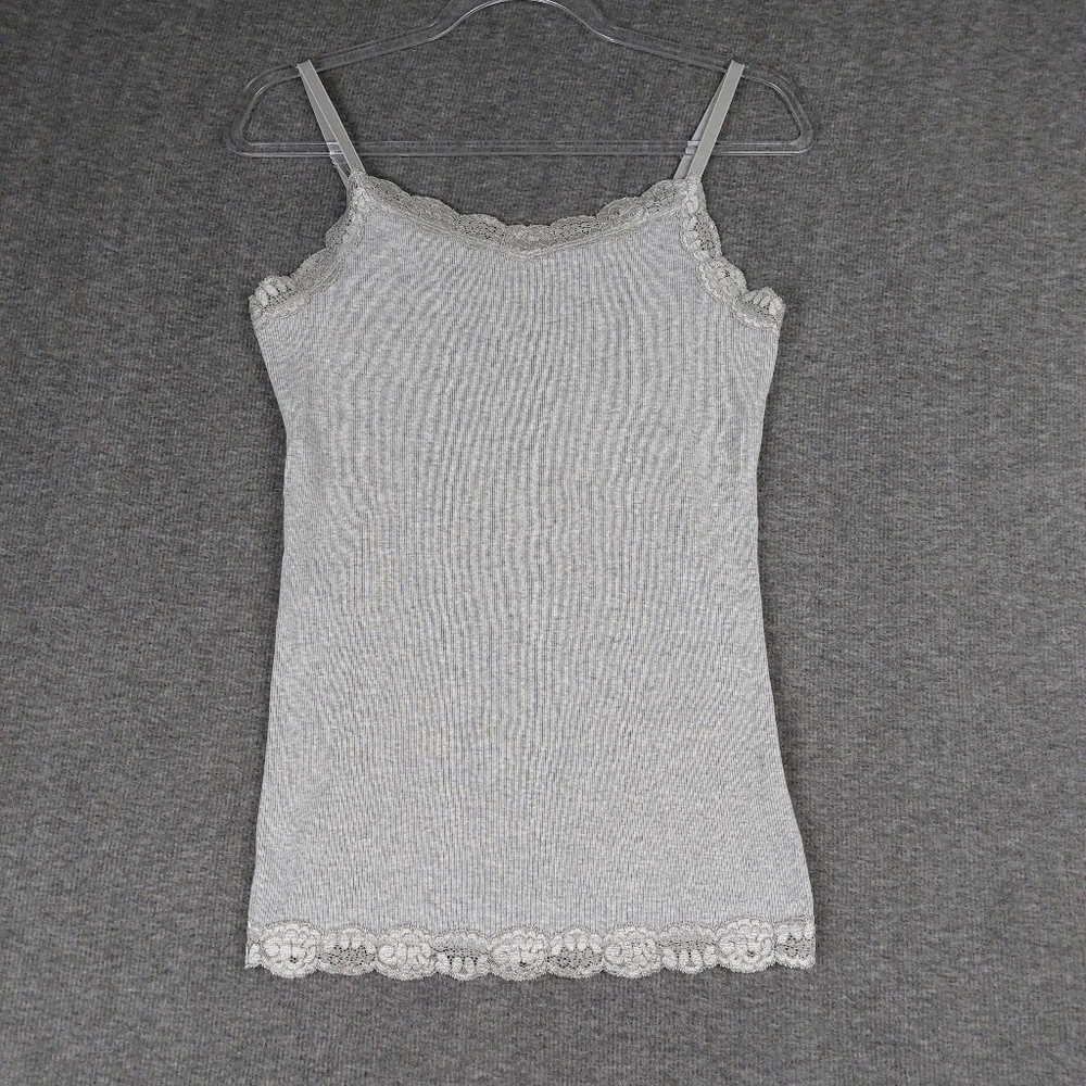 FADED GLORY WOMENS Y2K GRAY LACE TRIM CAMI ADJUSTABLE STRAPS PREPPY LAYERING M
